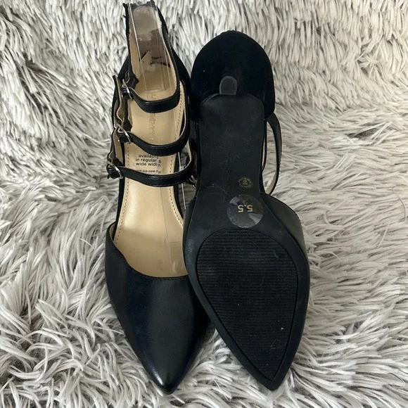 Liz Claiborne Buckle Strappy LC HARA Heel Shoe 5.5 Black Pointed Toe Minimalist - Picture 8 of 10